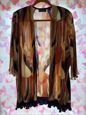 Brown & Cream Abstract Open-Front Cardigan